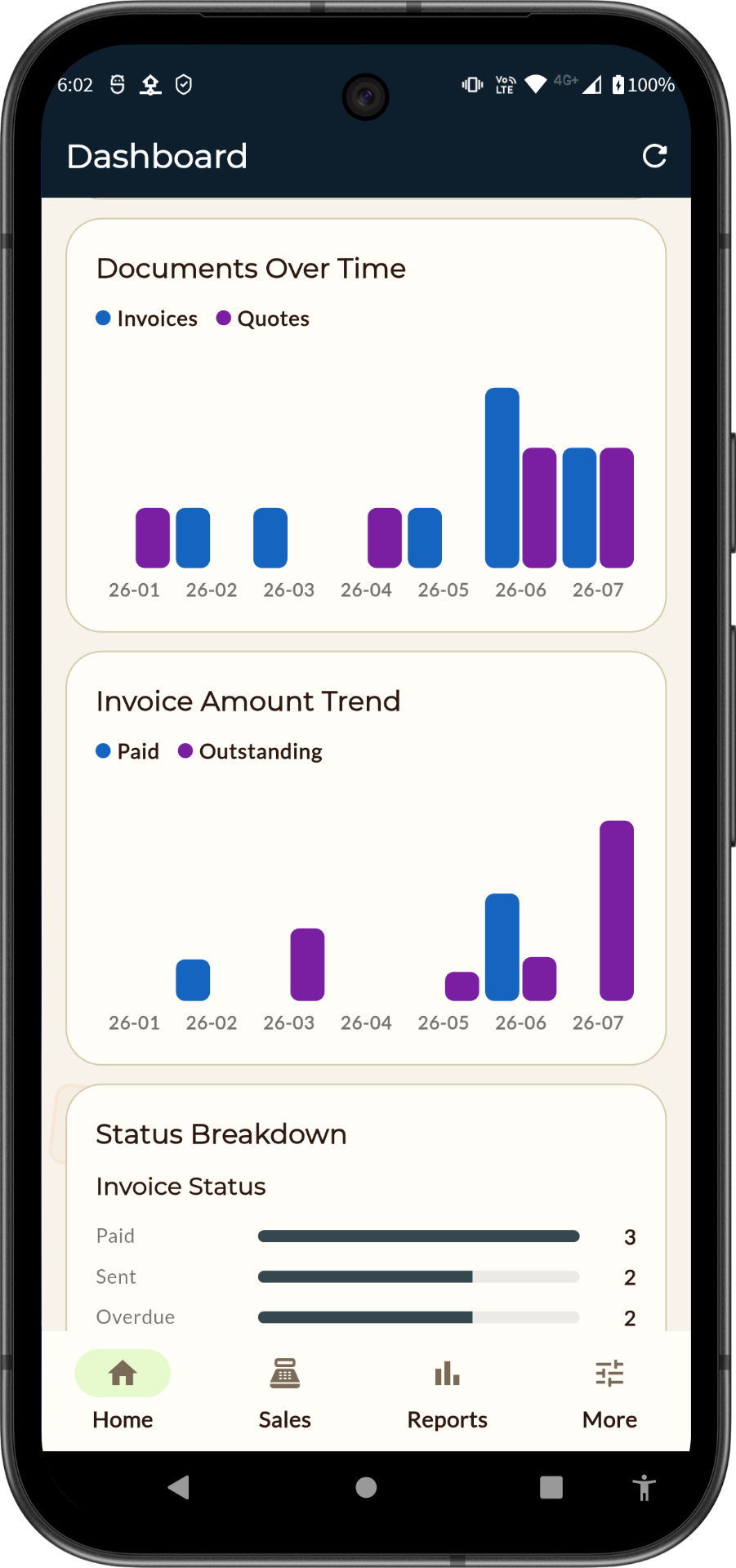 InvoiceBoatLite charts and insights